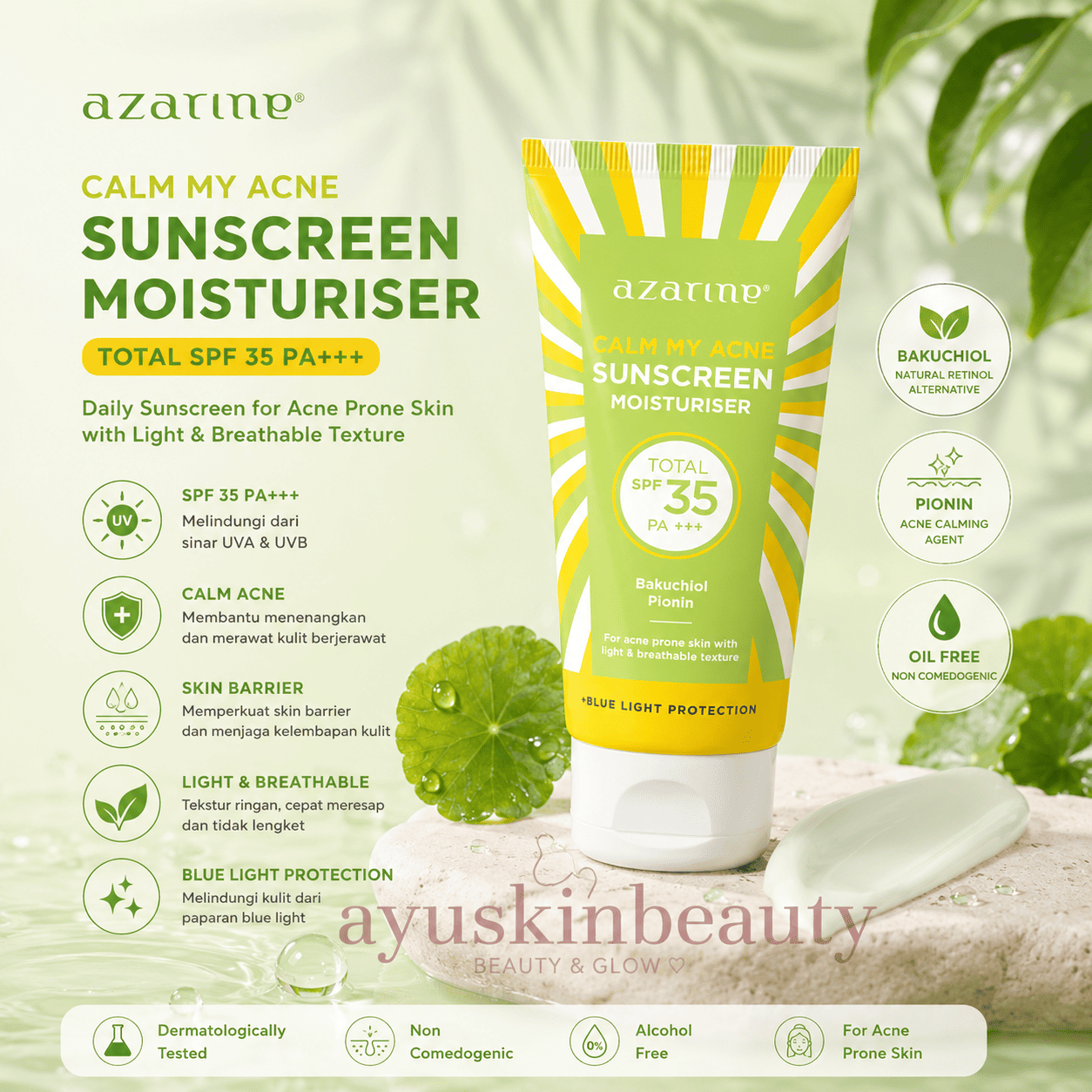 Azarine Calm My Acne Sunscreen Moisturizer SPF 35 PA