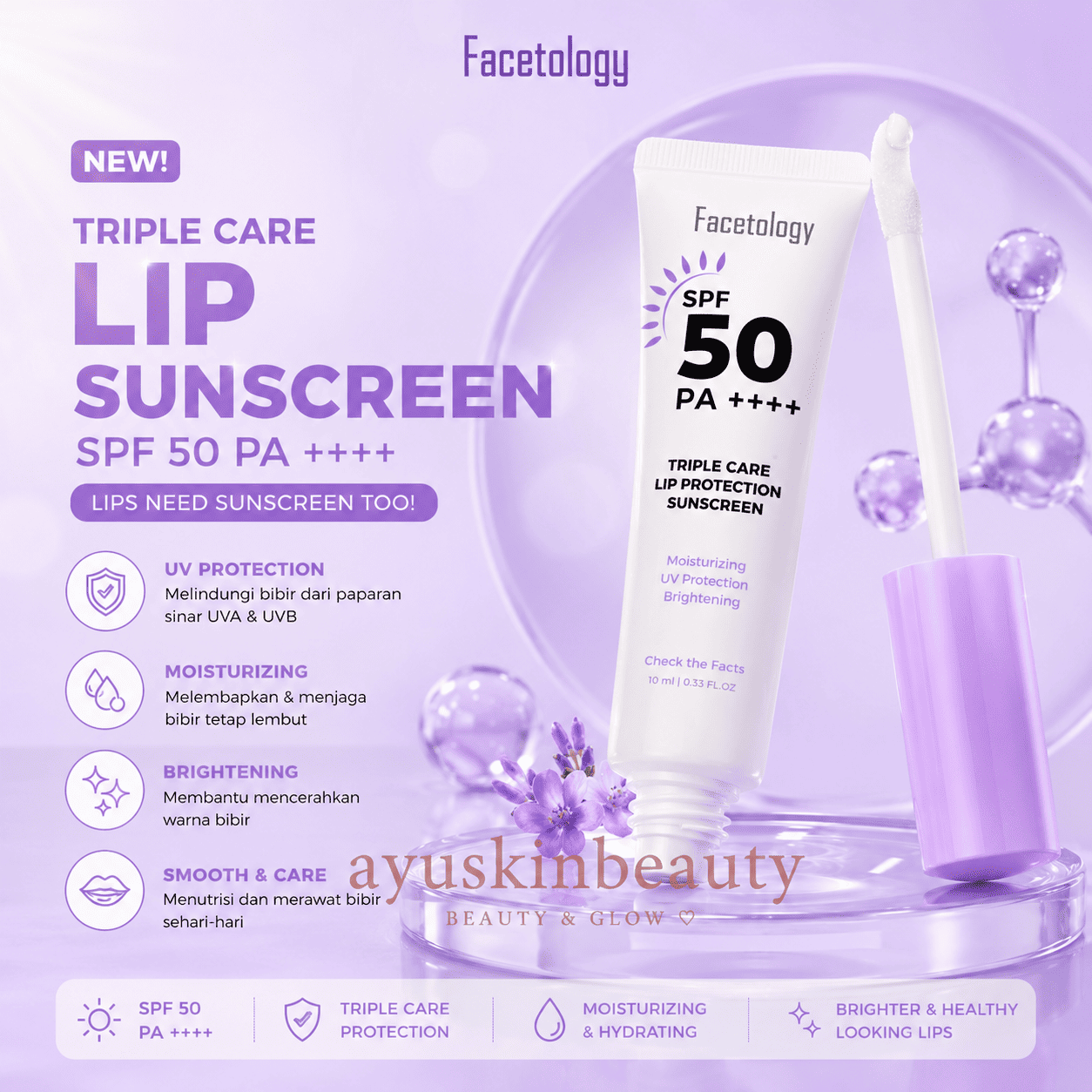 Facetology Triple Care Lip Sunscreen SPF 50 PA+++