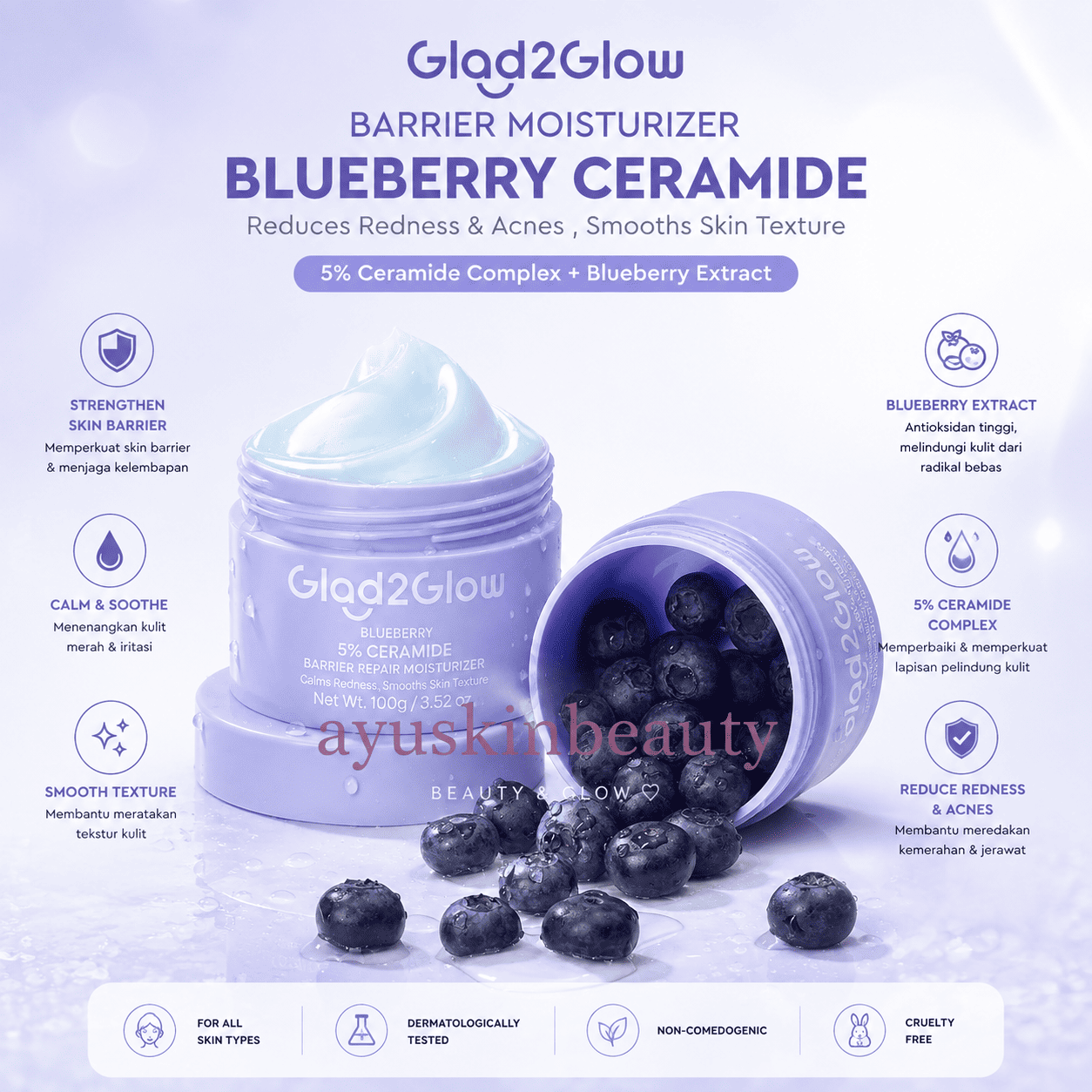 Glad2Glow Blueberry 5% Ceramide Barrier Repair Moisturizer