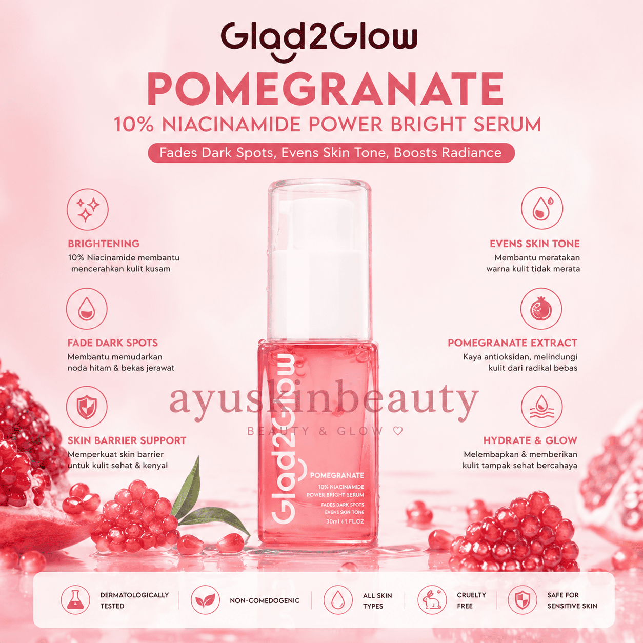 Glad2Glow Pomegranate 10% Niacinamide Power Bright Serum
