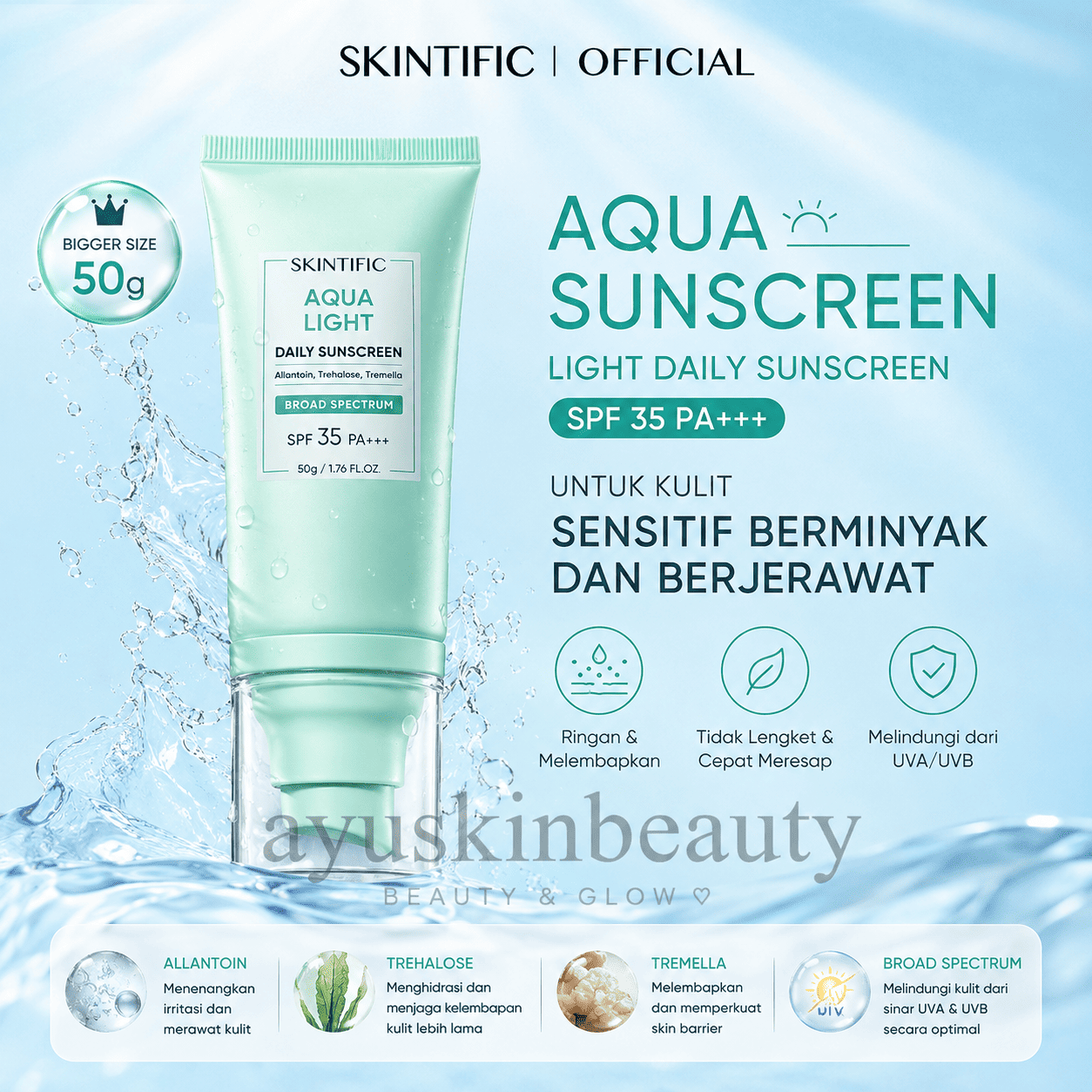 Skintific Aqua Sunscreen Light Daily Sunscreen SPF 35 PA+++
