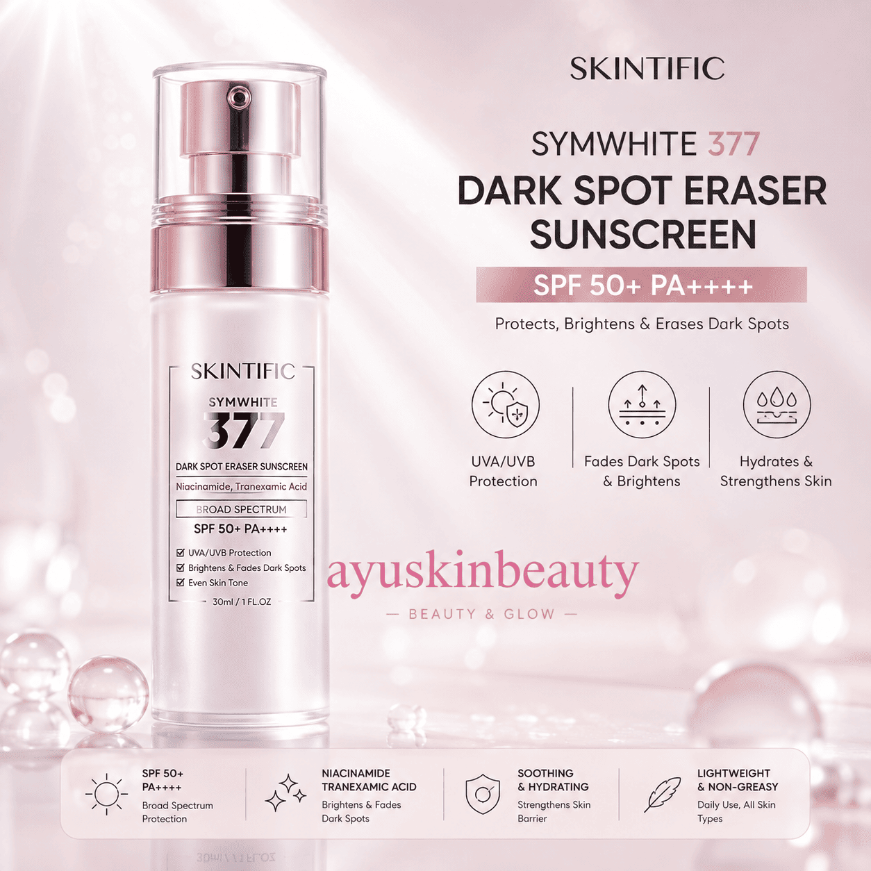 Skintific Symwhite 377 Dark Spot Eraser Sunscreen SPF50+ PA++++